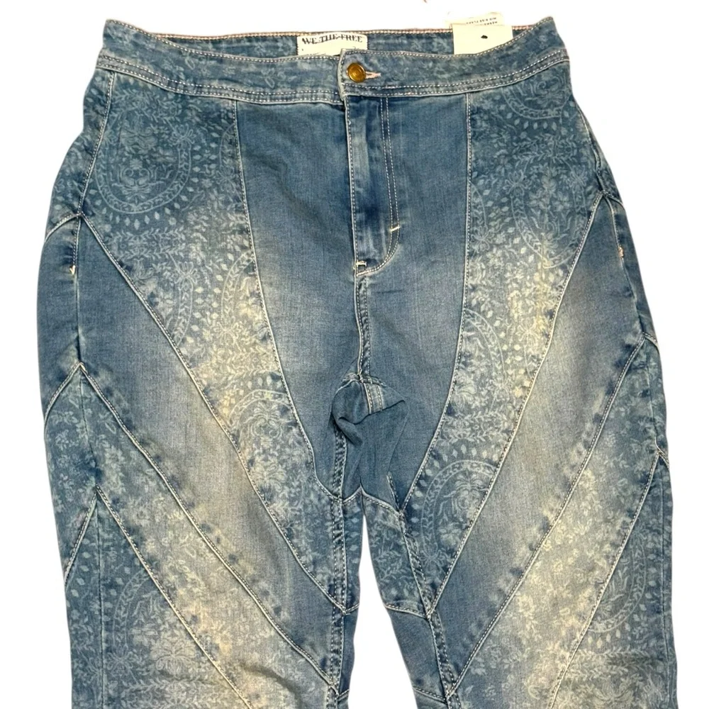 We The Free Free People mermaid Flare Jeans Vintage Blue 31 paisley - Picture 5 of 9